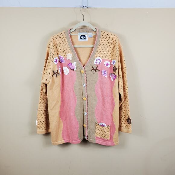 Storybook Knit Pastel Lightweight Cardigan with Crochet Shells Size 1X - Picture 1 of 10